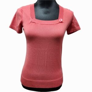 DALIA Coral Fitted Short-sleeved Square-neck Knit Top Sweater (S)